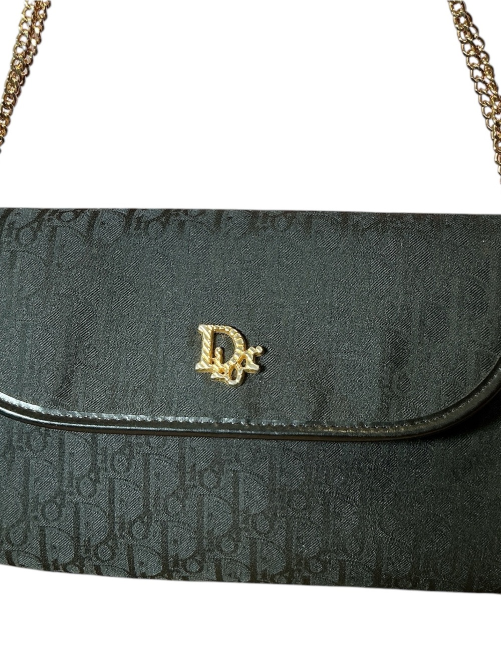Vintage 1980's Christian Dior Monogram Canvas Leather Chain Shoulder Bag - Picture 2 of 6